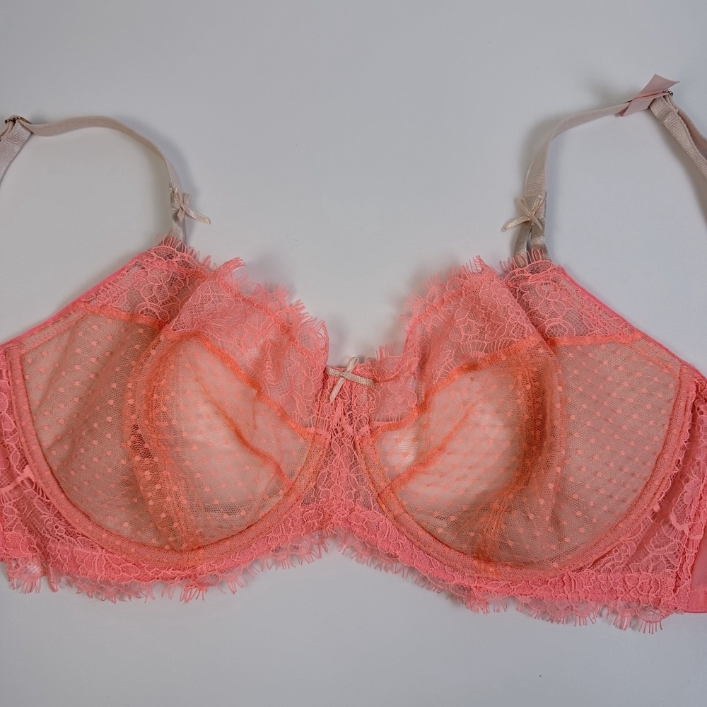 Victoria's Secret Dream Angels Peach Coral Lace Unlined Balconette Bra 36DD NWT - Picture 3 of 6